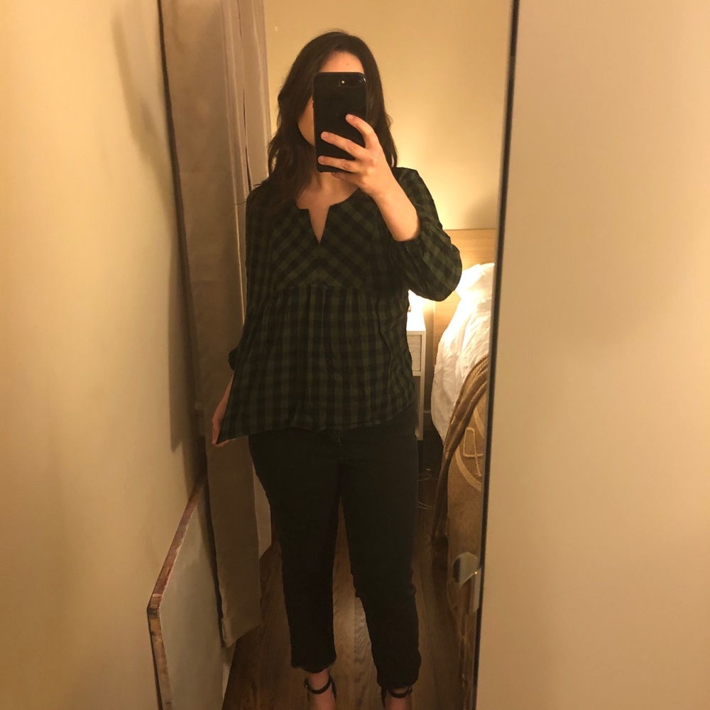Old Navy Green Buffalo Plaid Babydoll Top